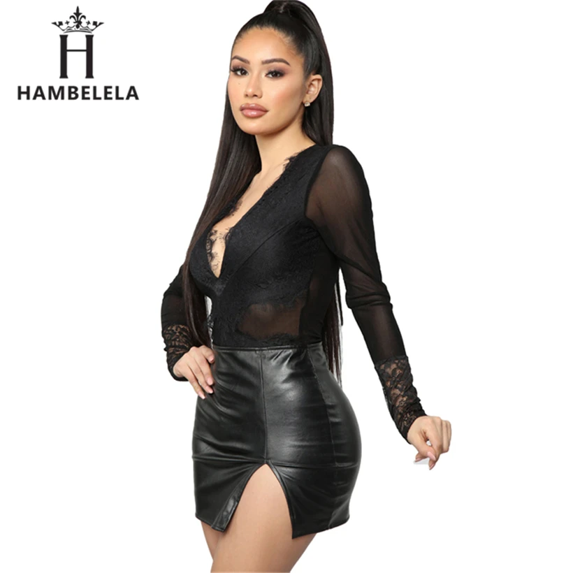 HAMBELELA осеннее женское Черное Кружевное боди Femme боди с открытой спиной Сетчатое с длинным рукавом обтягивающий сексуальный комбинезон Femme открытые топы Вечерние