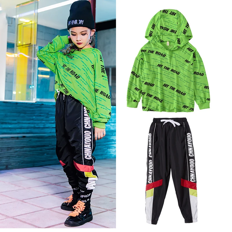 Одежда для джазовых танцев девочек детский зеленый свитер штаны в стиле хип хоп