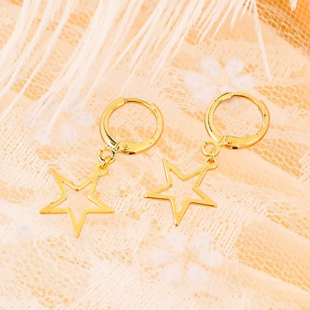 Пара золотых звезд Луна бабочка кулон французский крючок серьги женские модные