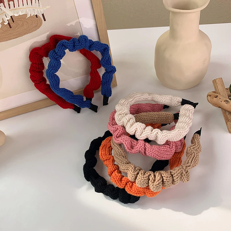 

New Pleated Headband for Women Hairband Knitted Wool Headwear Wide Elastic Hair Hoop Band Bezel Girls Hair Accessories Headdress