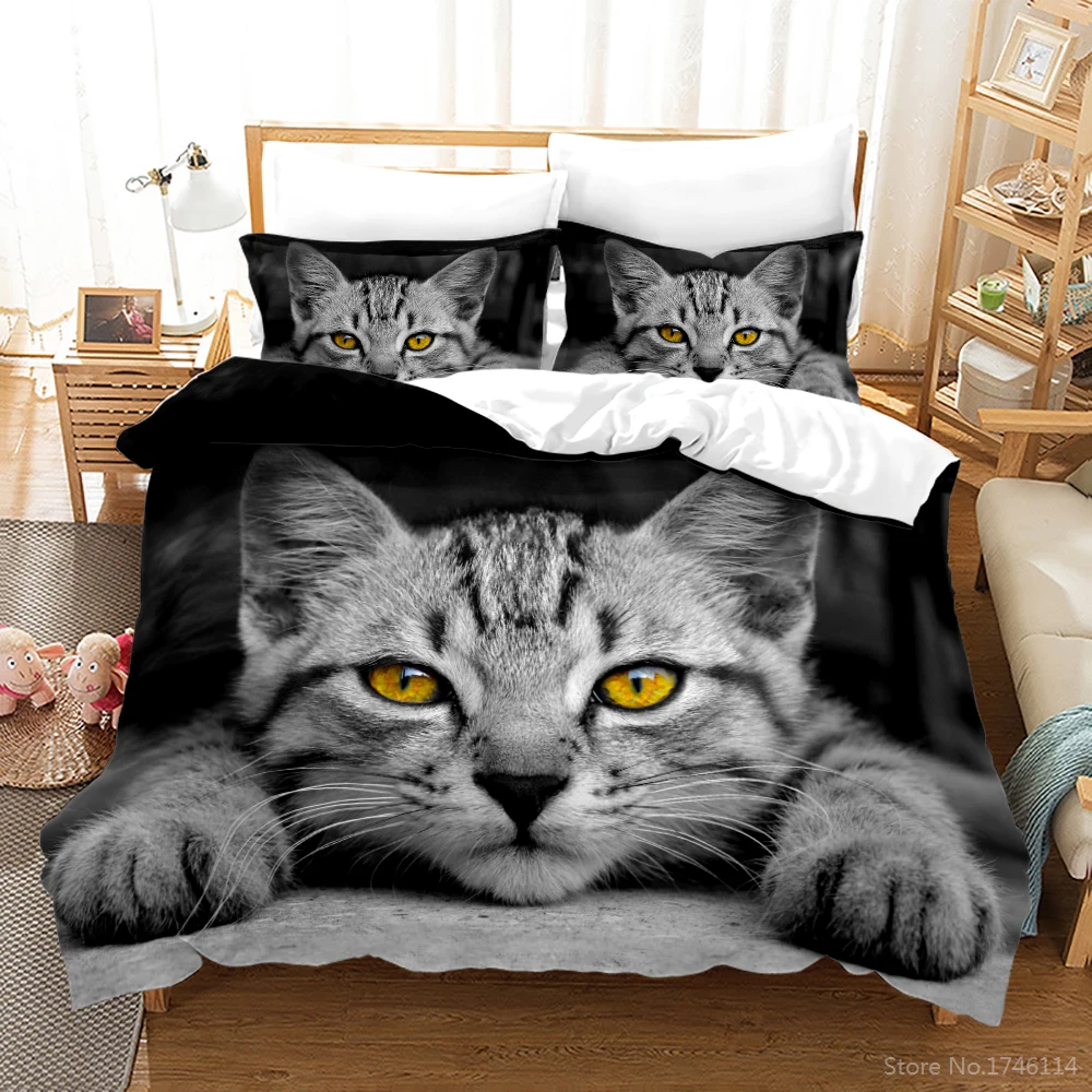 

Lovely Pet Cat 3D Print Bedding Set Queen King Size Animal Sleeping Cat Duvet Cover Set Quilt Cover with Pillowcase Bedclothes