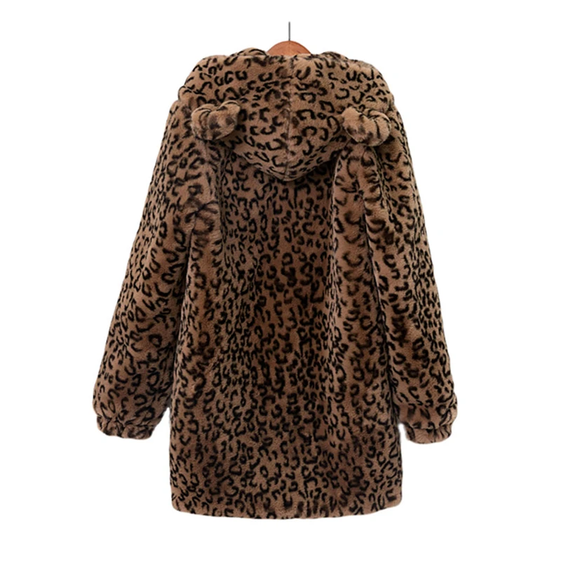 Зимняя куртка с леопардовым принтом толстая парка искусственным мехом Дамское