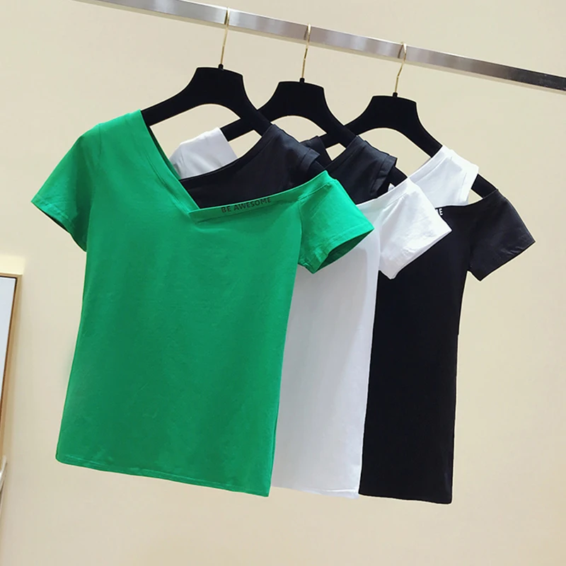 

Off the shoulder T Shirt Women Cotton Summer Tops Camisas Mujer 2020 T-Shirt Female Short Sleeve Woman Clothes Tee Shirt Femme