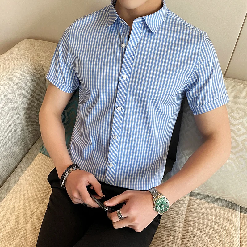 Рубашка мужская клетчатая приталенная с коротким рукавом 2 цвета 4 хl