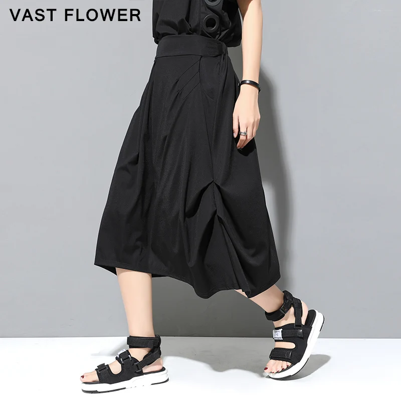 Асимметричная черная винтажная Женская свободная повседневная драпированная