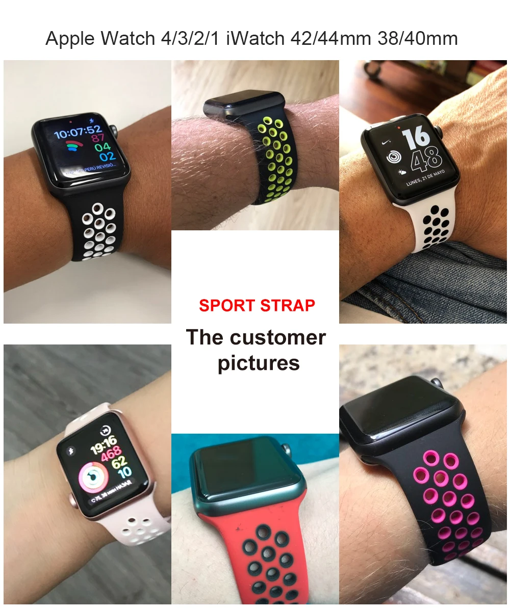 Ремешок для Apple Watch 4, 3, 2, 1, 42 мм, 38 мм, 40 мм, 44 мм, браслет, силиконовый ремешок для iwatch sports series 4, 3, 2 и 1
