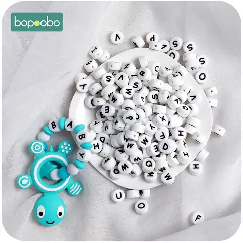 Bopobo 100 шт Силиконовые Бусины с английским алфавитом и буквами, не содержит бисфенол, материал для самостоятельного изготовления детских про...