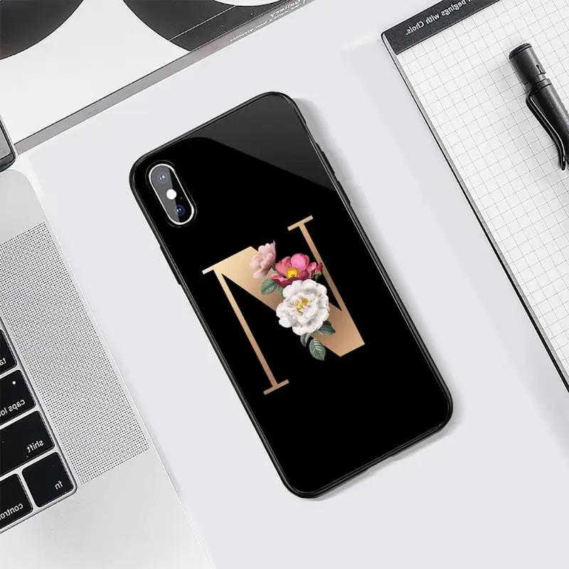 

Flower letters aesthetics Phone Case Tempered glass For iphone 5C 6 6S 7 8 plus X XS XR 11 PRO MAX
