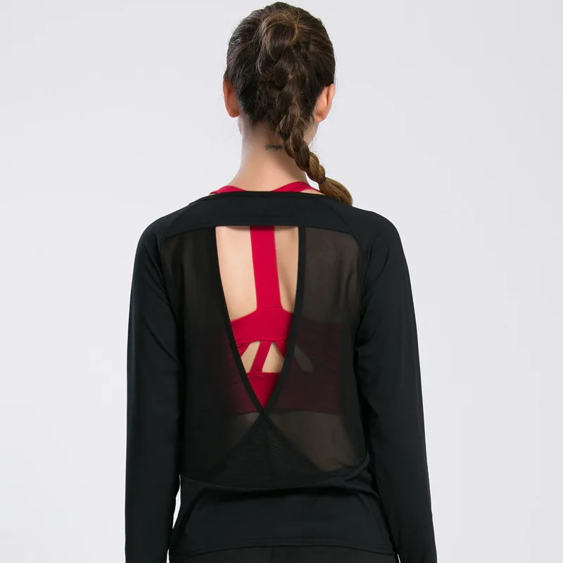 Женская футболка для йоги WANAYOU с открытой спиной и длинным рукавом сексуальная