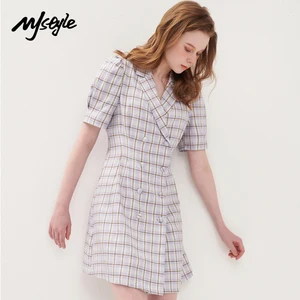 MJstyle Purple Plaid Summer Dress 2021 Mini Dresses Women Casual Party Fashion Suit Short Dresses for Teenage Girs     621060093