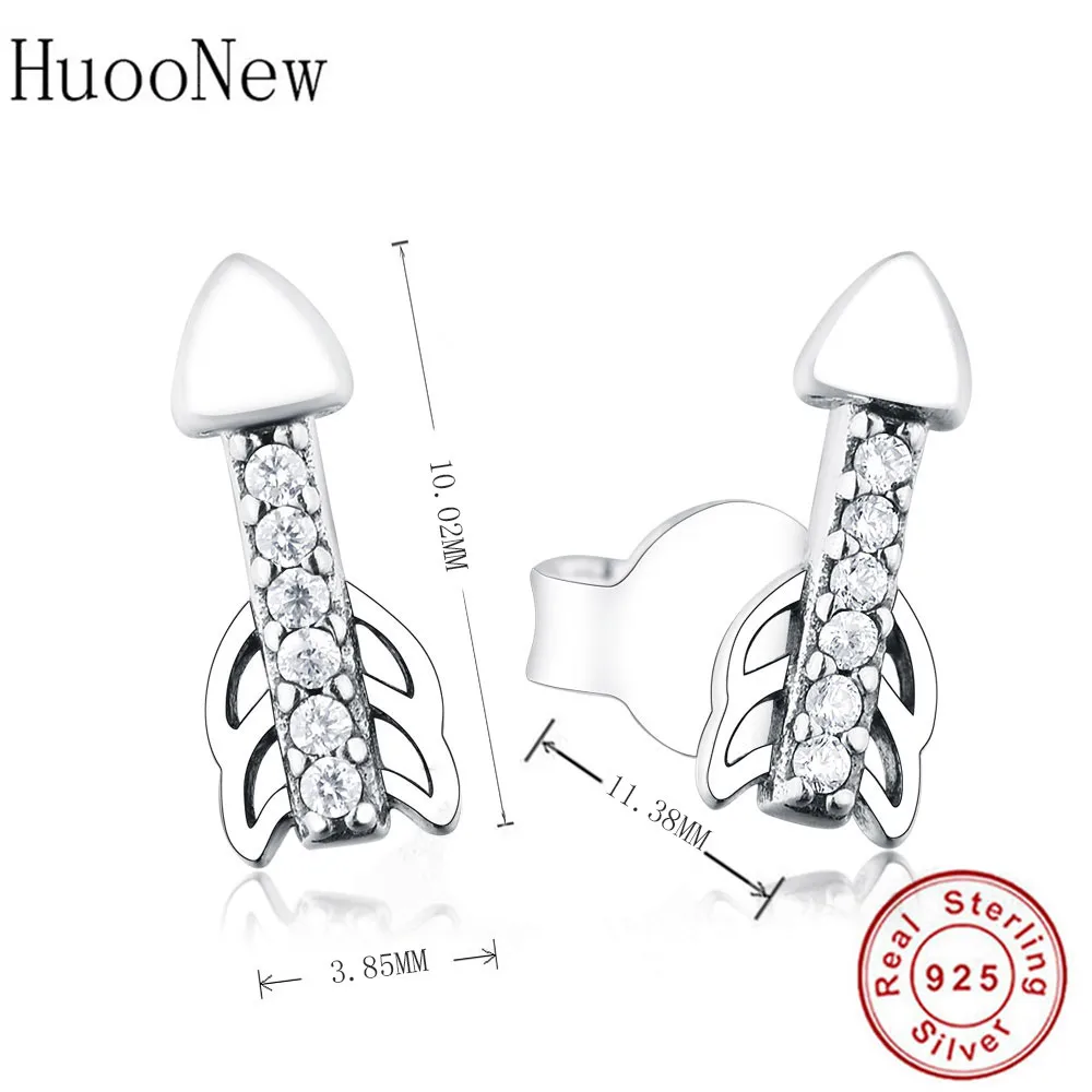 

925 Sterling Silver Simple Cupid Arrow of Love & Zirconia Crystal Stud Earrings Women Women's Girl Kids Wedding Party Brincos