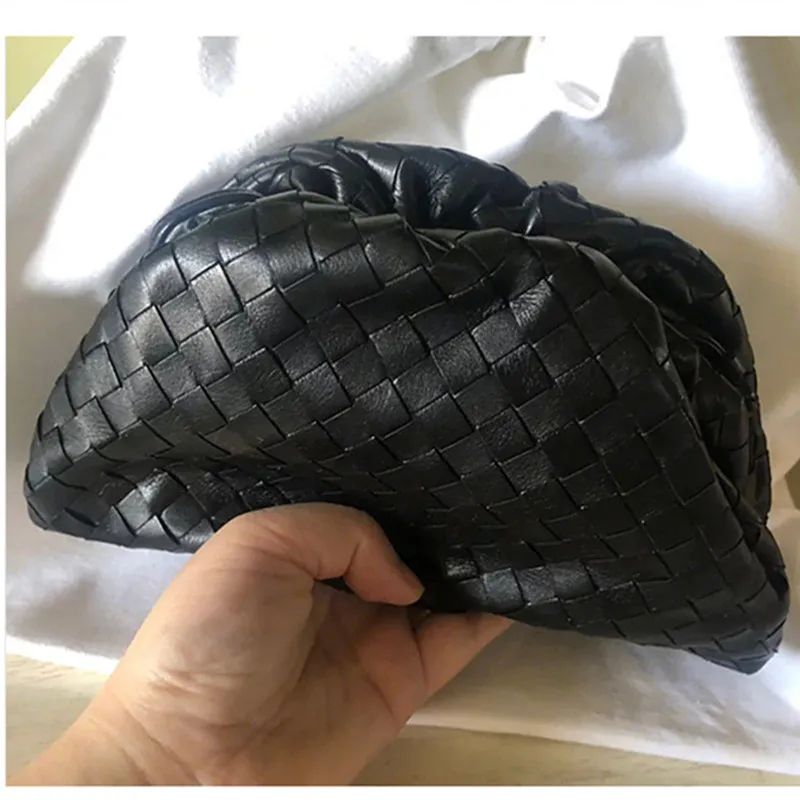 black small Мини-женская сумка высокого качества из мягкой натуральной кожи, клатч, сумочка, дизайнерская белая тканая сумка через плечо, Брендовые женские сумки - Цвет: black small