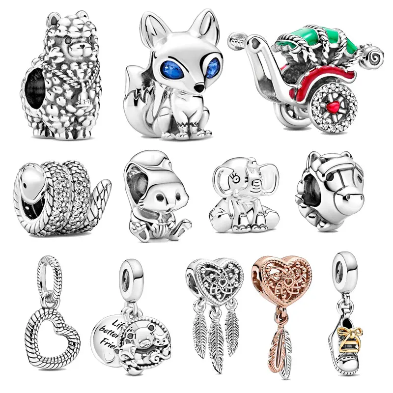 

Genuine 925Silver Fox & Squirrel Dangle Charm Beads Fit Original 3mm Charm Bracelet Jewelry Gift 2020 New