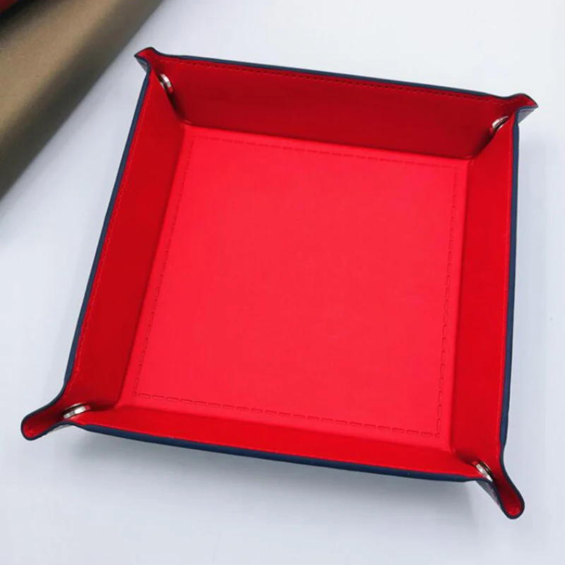 Foldable Storage Tray Leather Belt Snap Buckle Four Corners Folding Debris Creative Office Desk Coin Key | Дом и сад