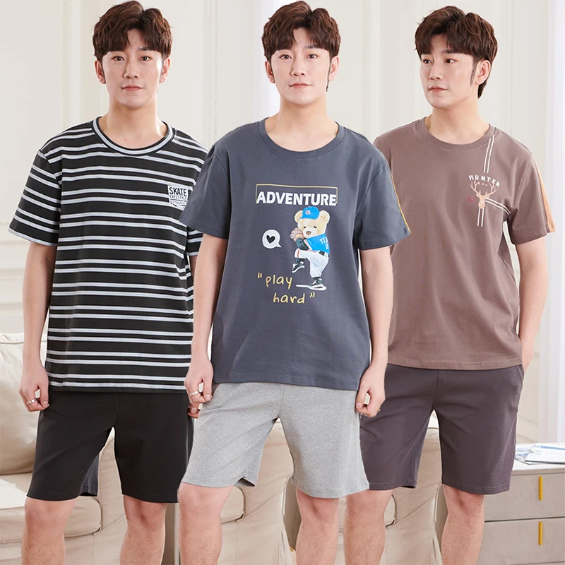 

2021 Новая летняя 100% хлопковая футболка с короткими рукавами длинные штаны пижамные комплекты для мужчин Красивая Пижама с героями мультфиль...