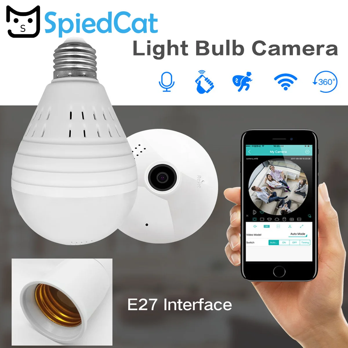 IP Камера Fisheye 360 градусов Беспроводной панорамная камера наблюдения беспроводной