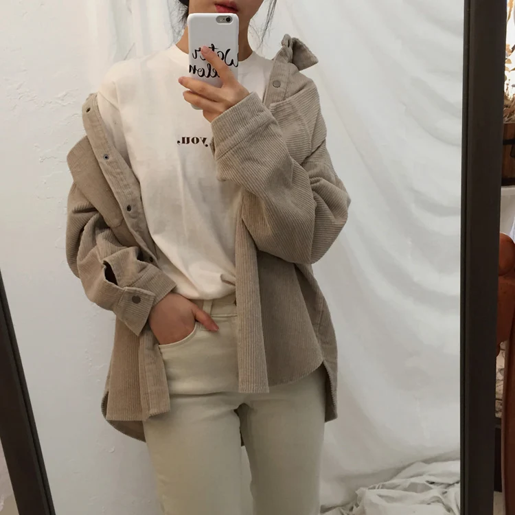 Women's Jackets Spring And Autumn Corduroy Jacket Female Coat With Pockets Plus Size Winter Women Streetwear Casual Clothing