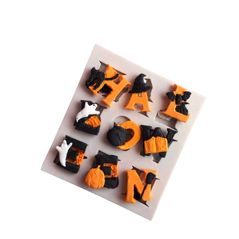 

1pc Halloween Theme English Alphabet Ghost Witch Shape Silicone Mold Fondant Mold DIY Baking Tools 9-cavity