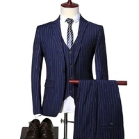 2021 high quality men business dinner blazers coat stripe slim fit wedding male groom tuxedos suit jacket pants vest 3 pcs set
