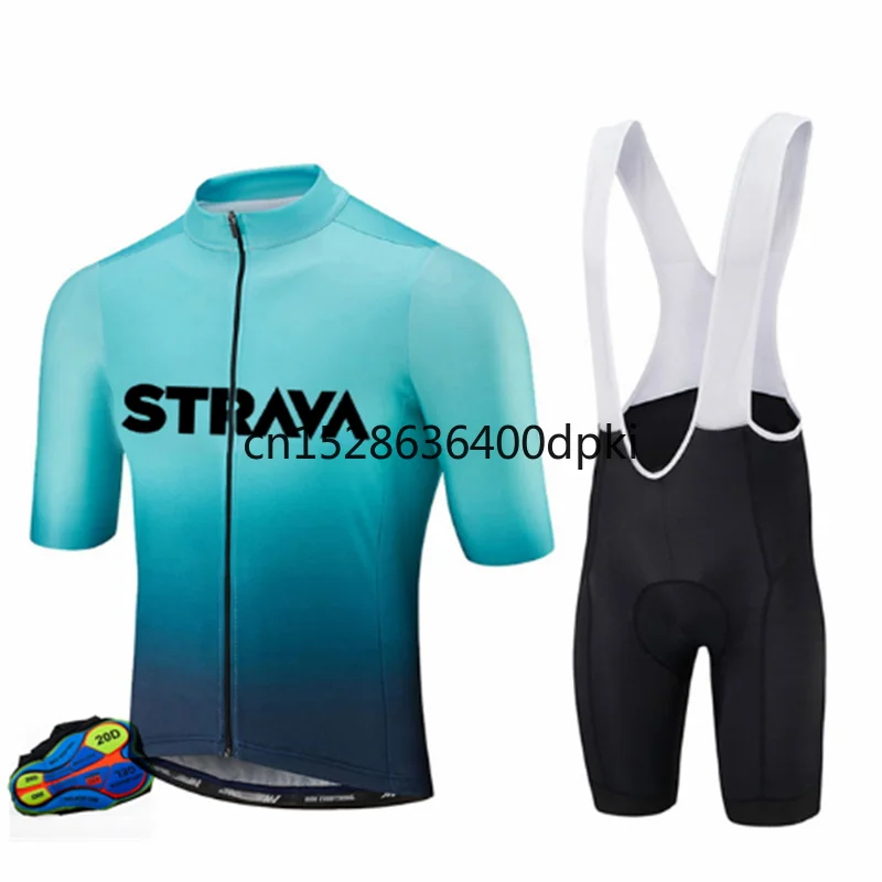 

STRAVA Sleeve shirt Bike bib shorts 20D Gel pad Jersey Pro Team summer cycling Jersey set Bicycle Clothing Breathable Men Short