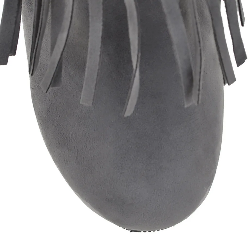 

tassel heightening Women Shoes Winter High Heel Ankle Boots Female Block Mid Heels Casual Botas Mujer Booties Feminina Suede