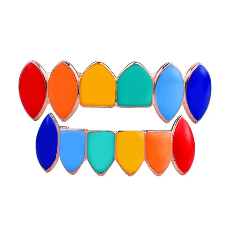 Хип-хоп позолоченный Красочный Радужный Клык верхний и нижний гриль | Украшения