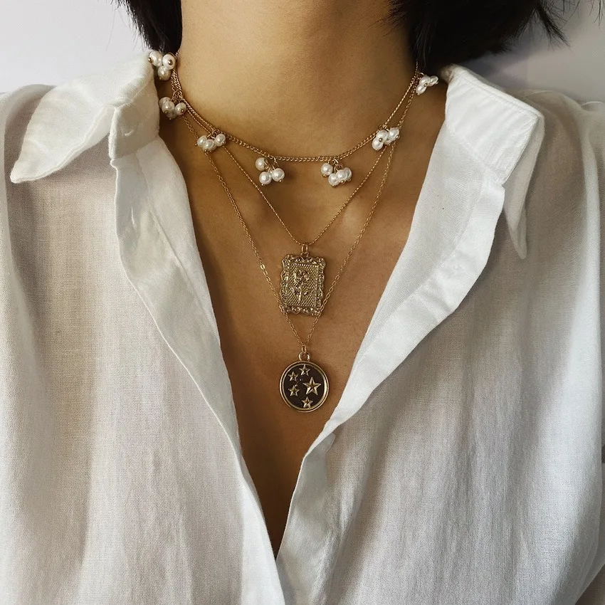 Многослойная цепочка ожерелье для женщин 2020 массивная монета подвеска золотого