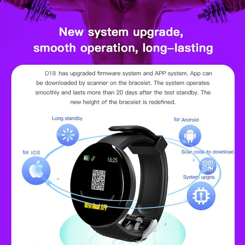 d18 smart watch blood pressure heart rate monitor waterproof bluetooth round fitness tracker smart band bracelet pk d13 d20 y68 free global shipping