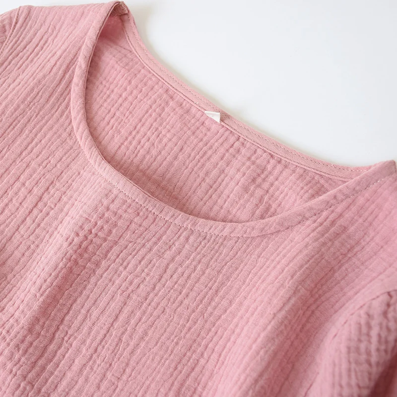 

Summer Sleepshirts comfortable solid color cotton gauze long skirt home Nightgowns women's round neck nightdress thin section