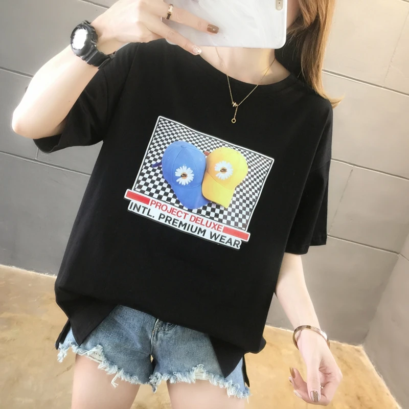 

BOBOKATEER Short Sleeve Oversized T Shirt Cotton T-shirt Female Women Clothes Woman Tshirts O-Neck Tee Shirt Femme Poleras Mujer