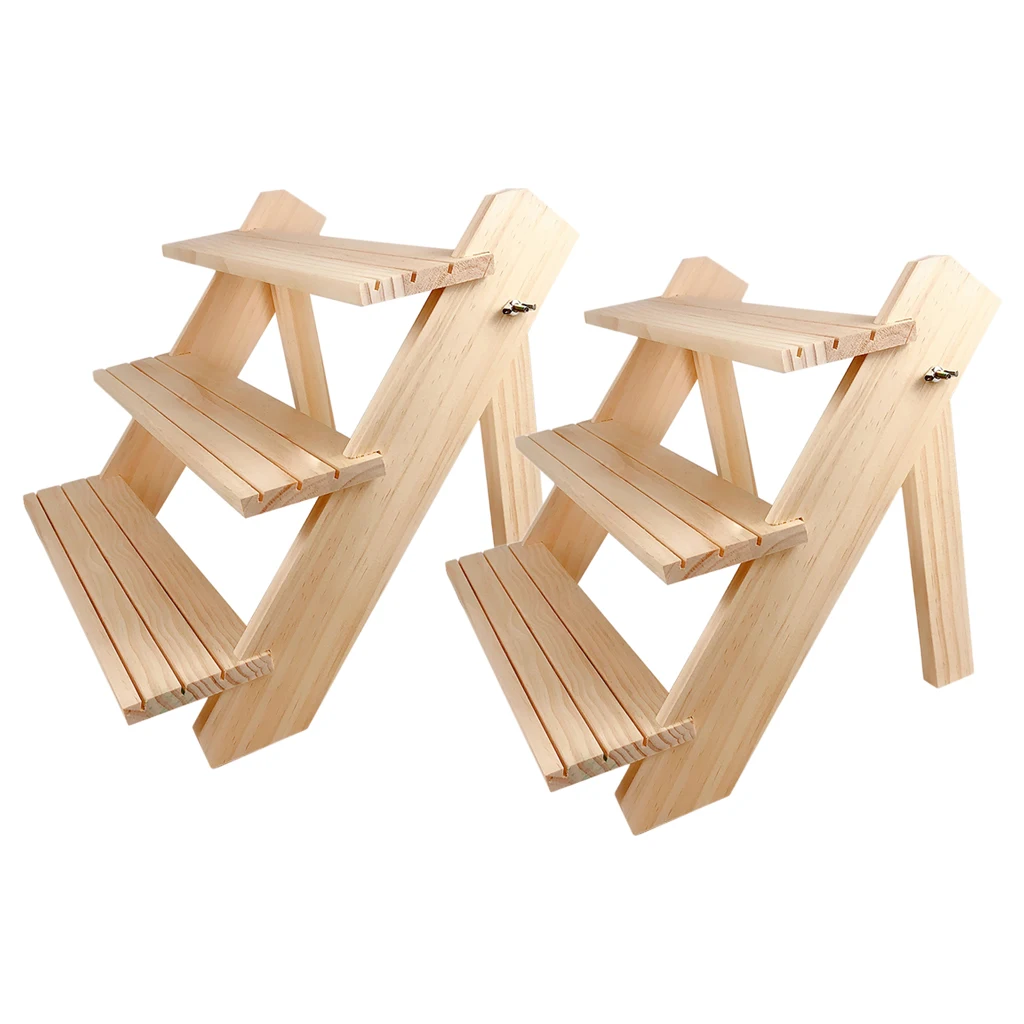 

2x Natural Wooden Jewelry Organizer Rack Necklace Earrings Display Holder 3 Tier