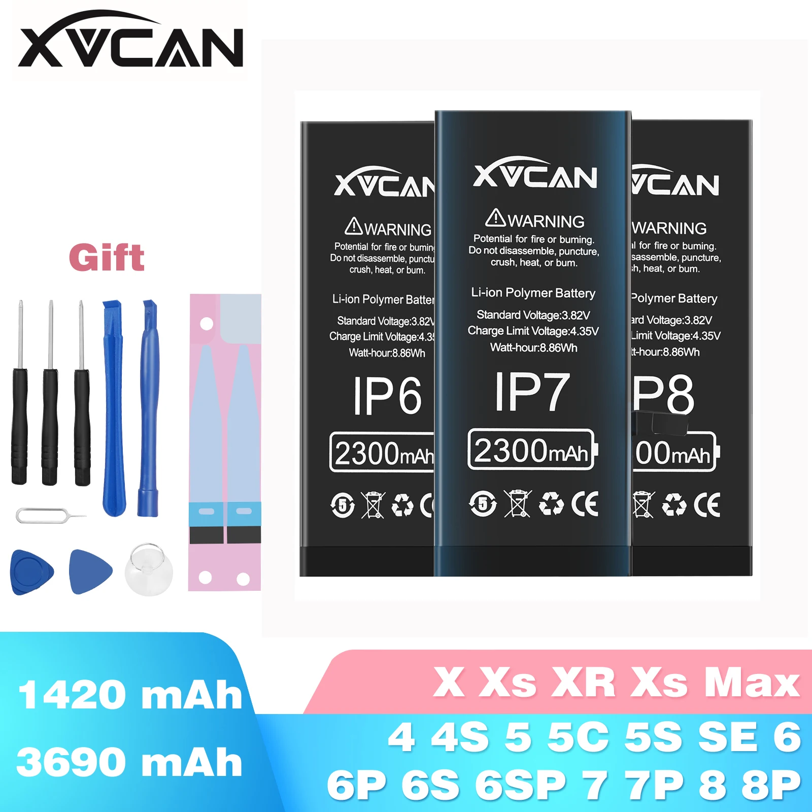 100% Новый оригинальный телефон XVCAN батарея для Apple iPhone 4S 5 5S 5C SE 6 6S 7 8 Plus X XS MAX XR