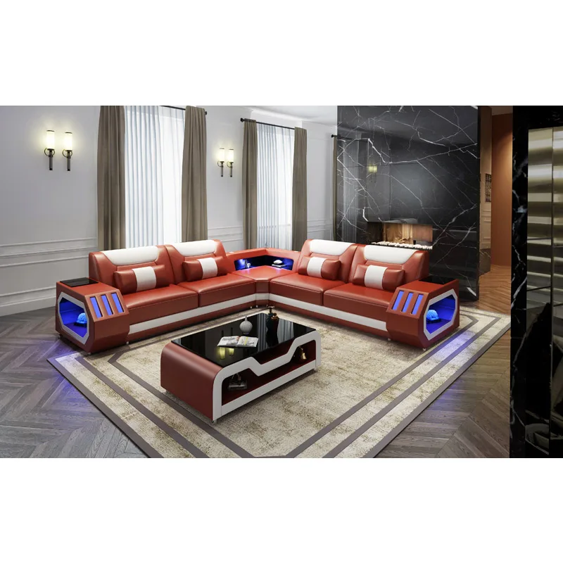 Черный светодиодный светильник высококачественный кожаный диван cbmmart для