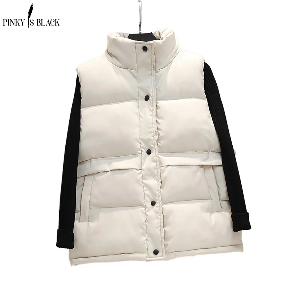 

PinkyIsBlack 2021 Women Sleeveless Vest Winter Warm Plus Size 2XL Down Cotton Padded Jacket Female Mandarin Collar Waistcoat