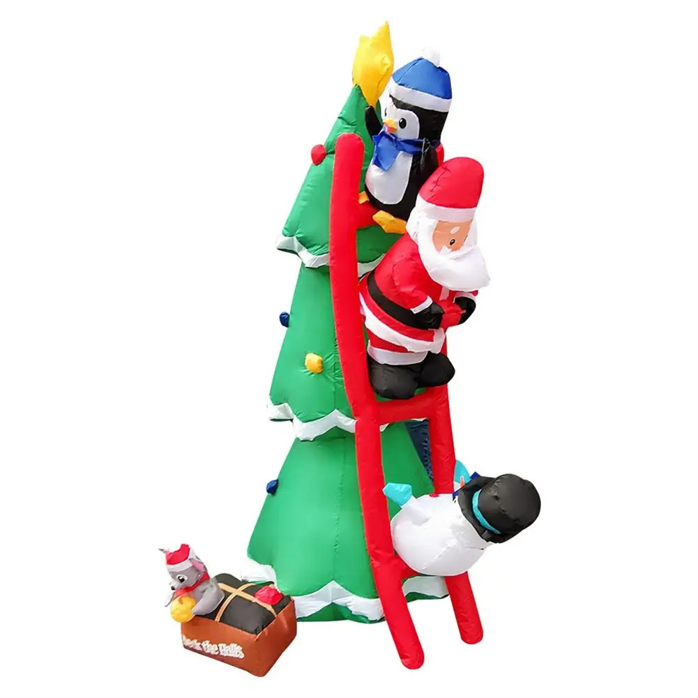 

6FT Height Inflatables Green Tree Christmas Tree Blow Up Outdoor Sitting With Santa Claus Snowman Sledding Together LED Inflata