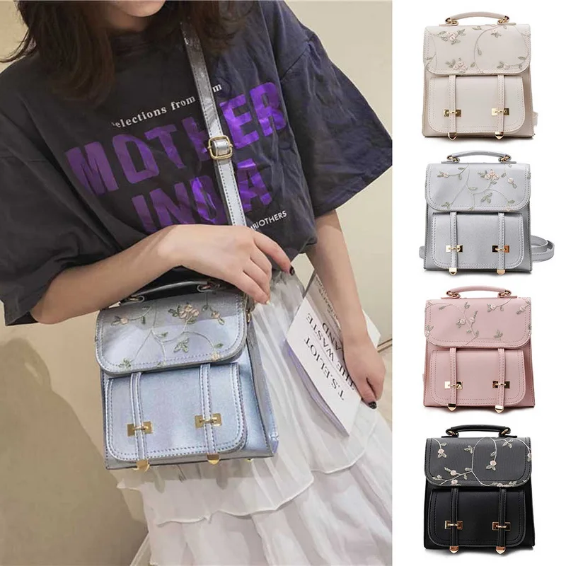 WENYUJH Fashion School Backpack Teenage Girls High Quality Leather Women Shoulder Bag Backpack Floral Embroidery Design Rucksack