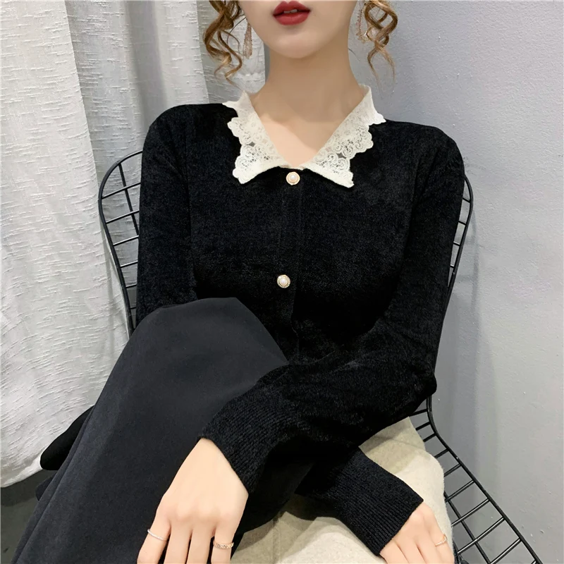 

No. 3 in room 197523, 8 】 make velvet lace stitching knit female 60