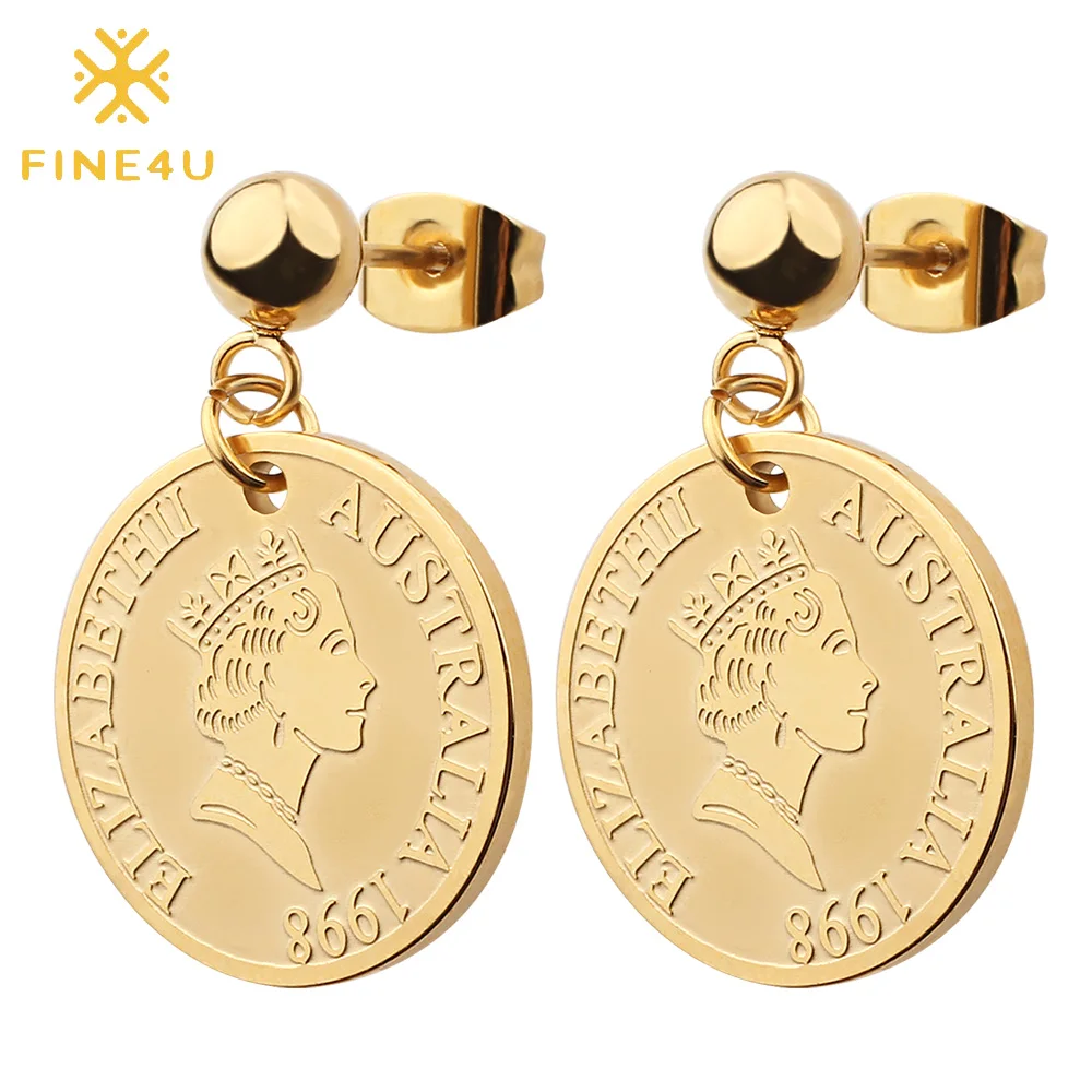 Серьги-подвески Женские винтажные из нержавеющей стали с гравировкой монеты |