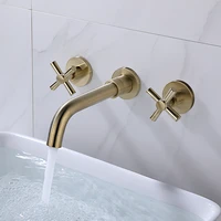 full copper dark mounted basin faucet split double handles into the wall three holes hot and cold faucet golden bathtub faucet