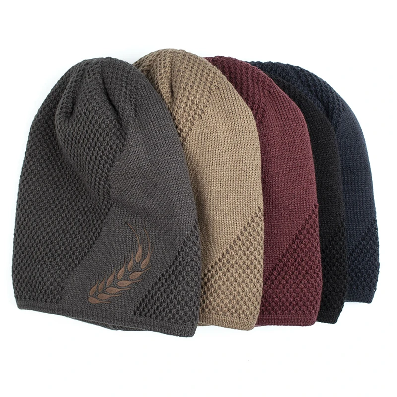 

New Fashion Adult Men Winter Warm Hat For Unisex Knitted Casual Beanies Skullies Acrylic Hats Brand Outdoor Print Wheat Gorros