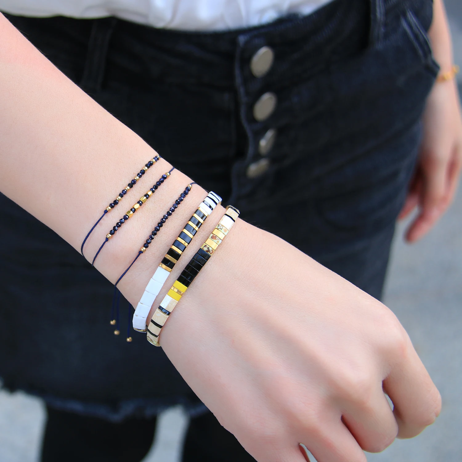 

KELITCH New Tila Beads Handmade Bracelet Stack Adjustable Friendship Candy Colors Charm Bracelets Bijoux Femme Homme