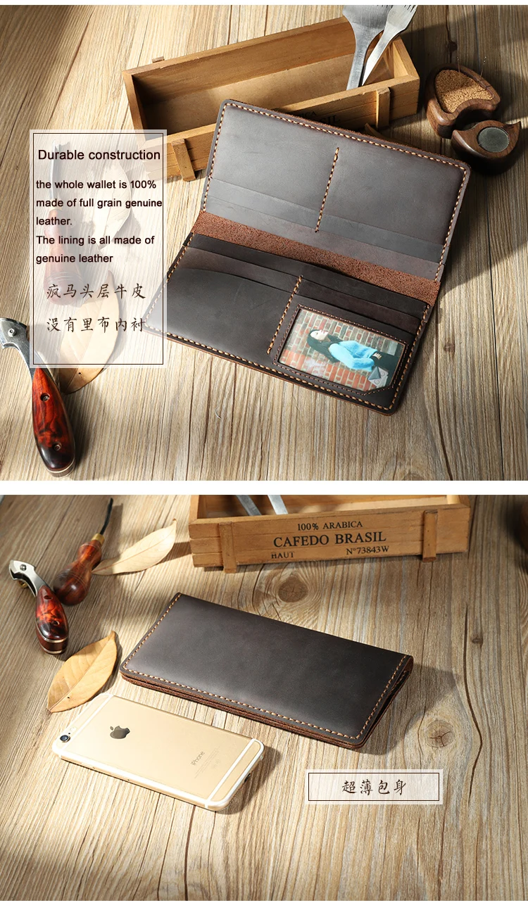 Кошелек мужской из натуральной кожи Крейзи Хорс винтажный удлиненный бумажник