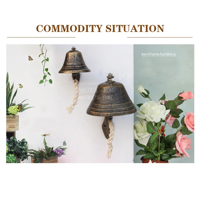 Колокольчик металлический большого размера в скандинавском стиле настенный