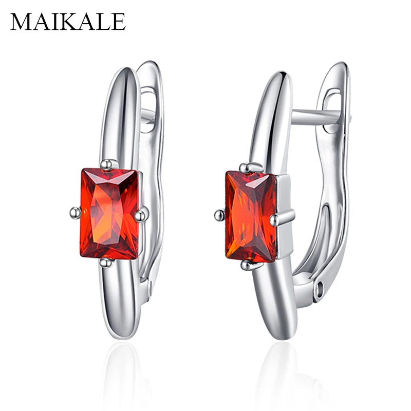 Женские классические серьги гвоздики MAIKALE красные/синие/зеленые с фианитом