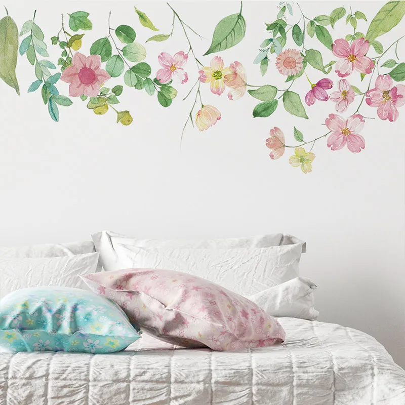 Watercolor Flower Wall Sticker - Bedroom and Living Room Decor - Removable Floral Wall Decal for Girls' Room image 2