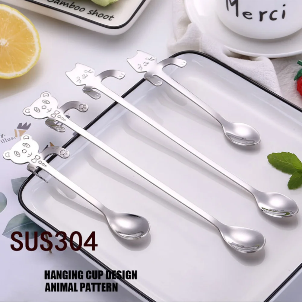 Creative 304 Stainless Steel Coffee Spoon Cartoon Cute Cat Long Handle Hanging Cup Mug | Дом и сад