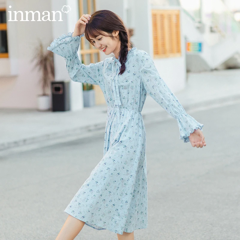 INMAN весеннее литературное с галстуком-бабочкой воротником высокой талией