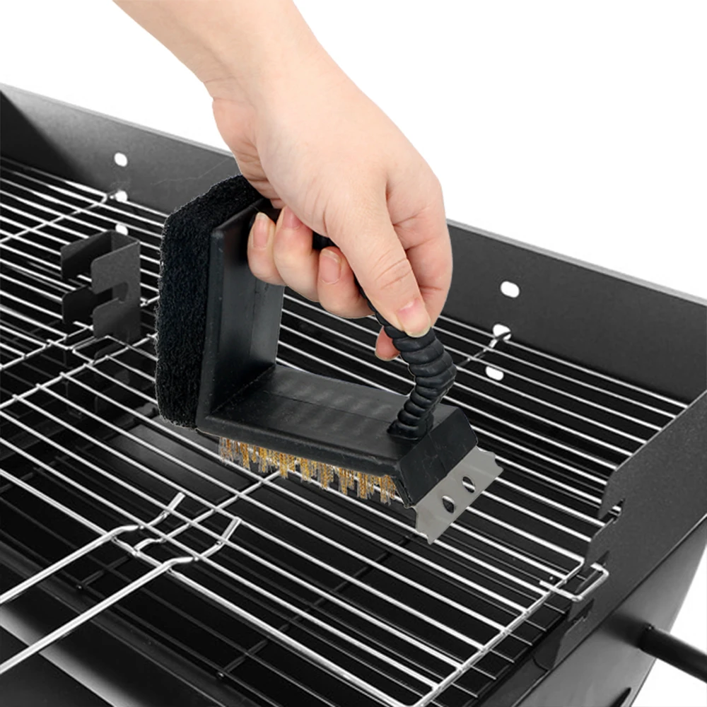 Barbecue Grill Cleaner 3 in 1 Corner Copper Wire Brush Cooking Tool BBQ Cleaning Steel Sponge Shovel | Дом и сад