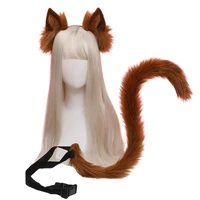 anime cosplay props cat ears and tail set plush furry animal ears hairhoop carnival party costume fancy dress xmas