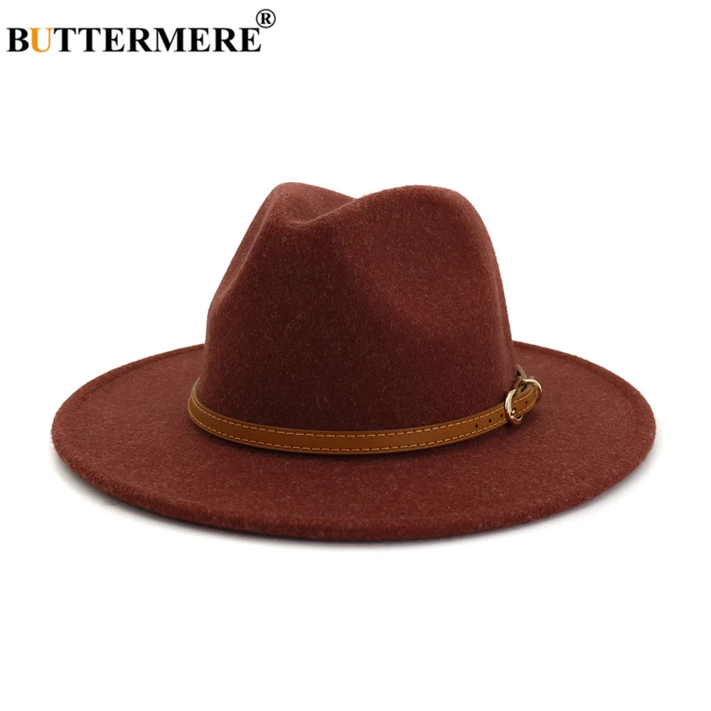 BUTTERMERE Wool Fedora Hat for Woman British Style Mens Fedora Hat with Belt Casual Unisex 2021 New Autumn Winter Wide Brim Hat